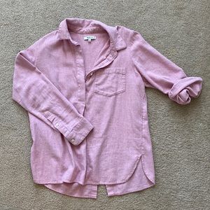 Light pink quarter button flannel shirt with back detail // Size S